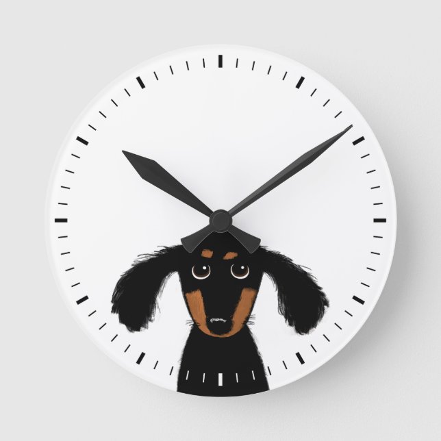 Funny Dog Niedlich Black and Tan Dackel Runde Wanduhr (Vorderseite)