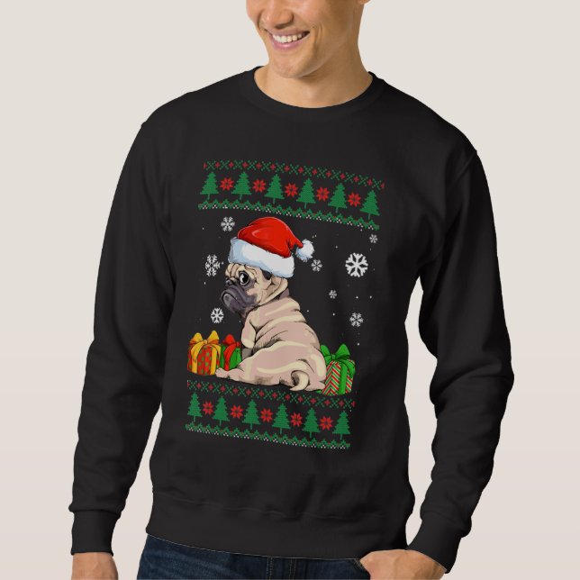 Funny Dog Niedlich Mops Weihnachtsmannmütze Ugly C Sweatshirt (Vorderseite)