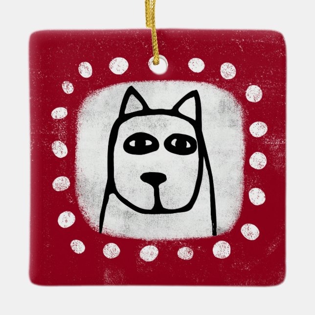 Funny Dog on Red Ornament (Vorderseite)