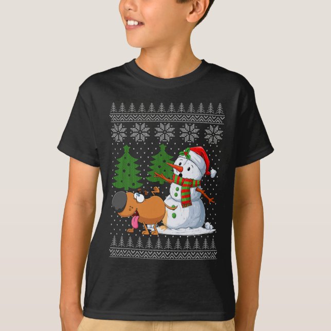 Funny Dog Pech On Snowman Ugly Weihnachtskraut X T-Shirt (Vorderseite)