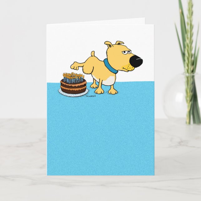 Funny Dog Peeing on Cake Birthday Karte (Vorderseite)
