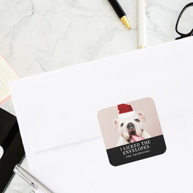 Funny Dog Picture Personalisiertes Weihnachts-Foto Quadratischer Aufkleber (Von Creator hochgeladen)