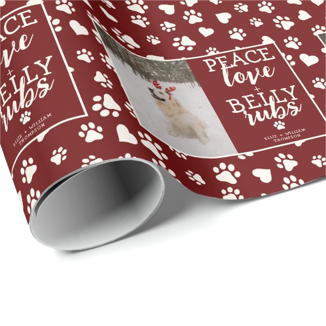 Funny Dog Picture Personalize Red Christmas Foto Geschenkpapier (Rolleneckpunkt)