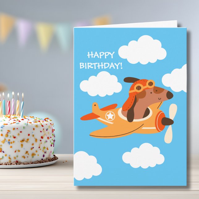 Funny Dog Pilot Flying Airplane Boy Birthday Karte (Von Creator hochgeladen)