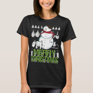 Funny Dog pinkeln auf Snowman Ugly Weihnachtsklee  T-Shirt