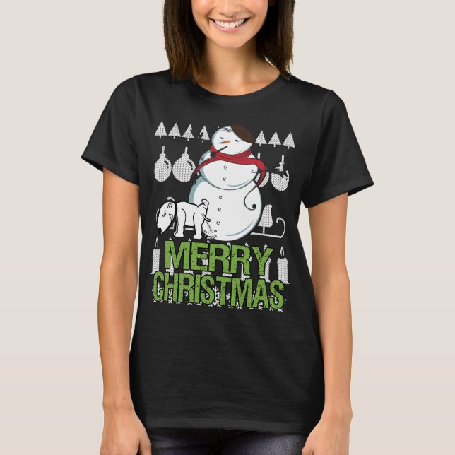 Funny Dog pinkeln auf Snowman Ugly Weihnachtsklee  T-Shirt (Vorderseite)