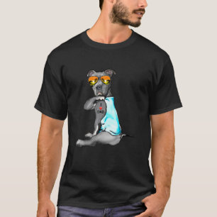 Funny Dog Pitbull I Liebe Vater Tattoo Glasses Vat T-Shirt