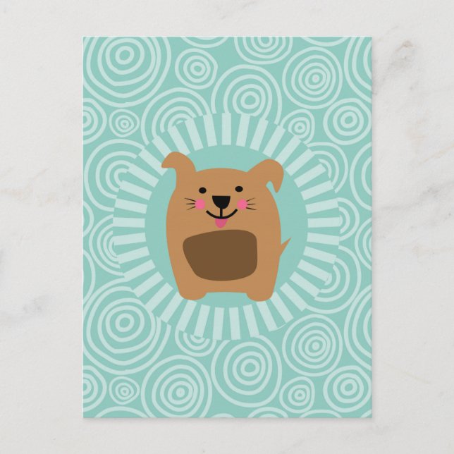 Funny Dog Postcard - Niedlich Puppy Turquoise Postkarte (Vorderseite)