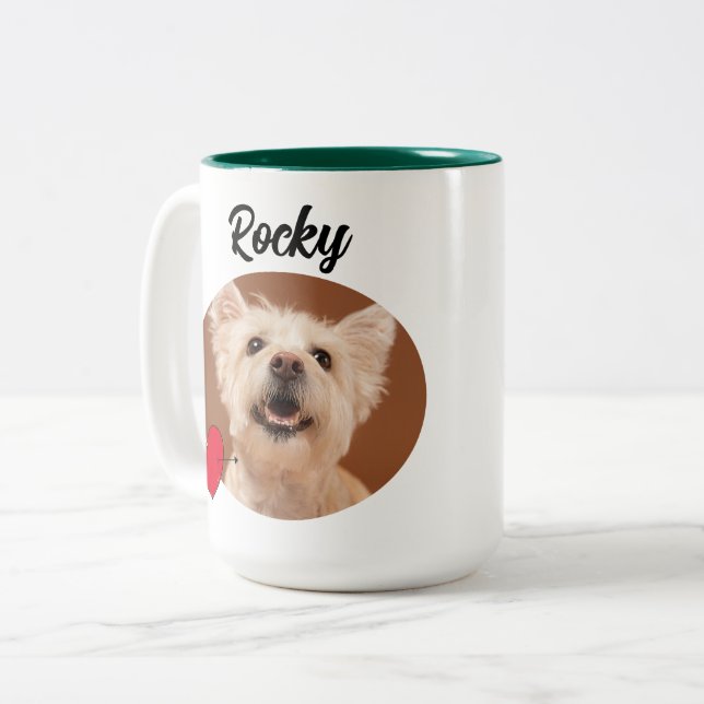 Funny dog quote & custom Foto/name for Vater Zweifarbige Tasse (Vorderseite Links)