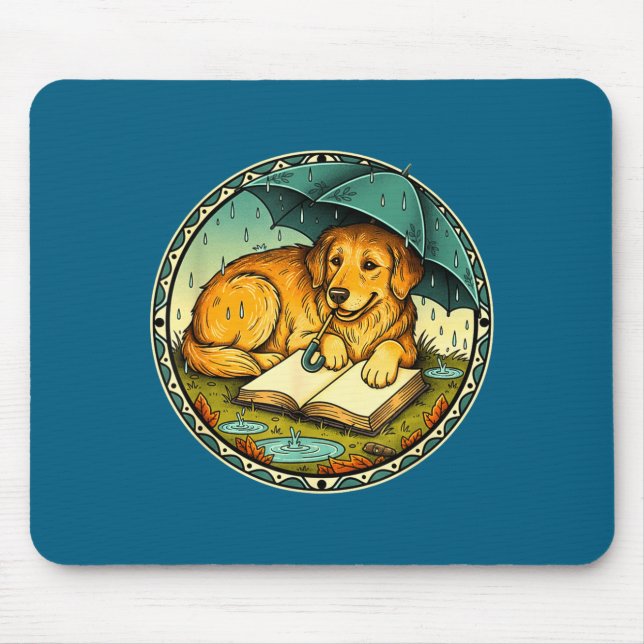 Funny Dog Reading Book Rain Cozy Umbrella Cute Art Mousepad (Vorne)