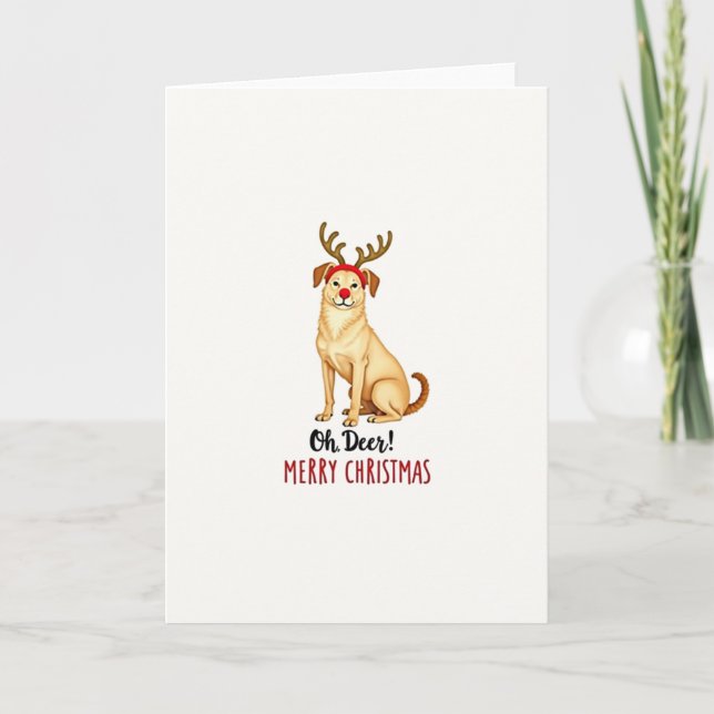 Funny Dog Rentier Card Oh Deer Frohe Weihnachten Karte (Vorderseite)