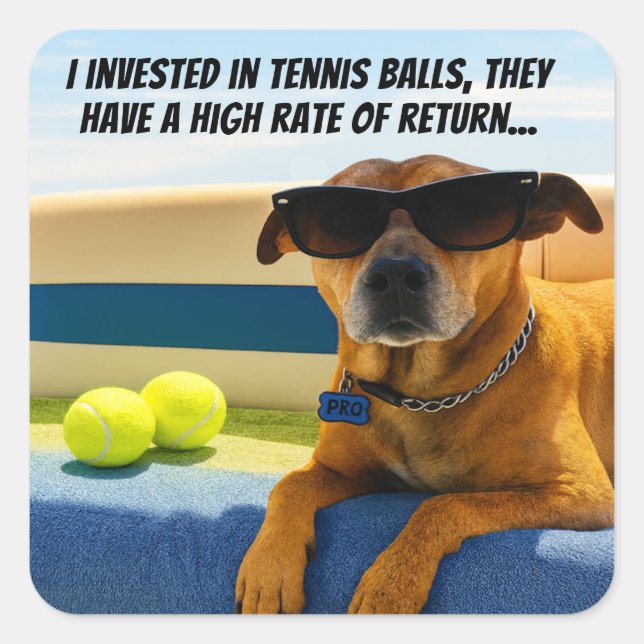 Funny Dog Retirement Boat Tennis Balls Sunglasses  Quadratischer Aufkleber (Vorderseite)