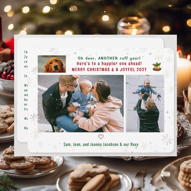 Funny Dog Ruff Jahr 3 Fotos Frohe Weihnachten Nied (Cute Funny Modern Oh Dear Ruff Year Pet Dog Snow Merry Christmas Joyful New Year 3 Photos Letter)