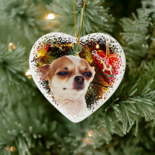 Funny dog Schnee Weihnachten Keramik Herzlich will Ornament