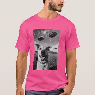 Funny Dog Selfie UFO Foto Weiße Welpe Schwarz T-Shirt
