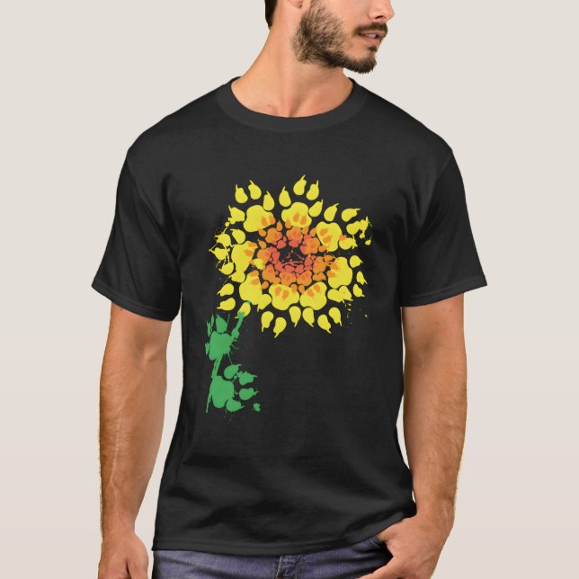Funny Dog Sonnenblume Paw Print Geschenk Tierliebh T-Shirt (Vorderseite)