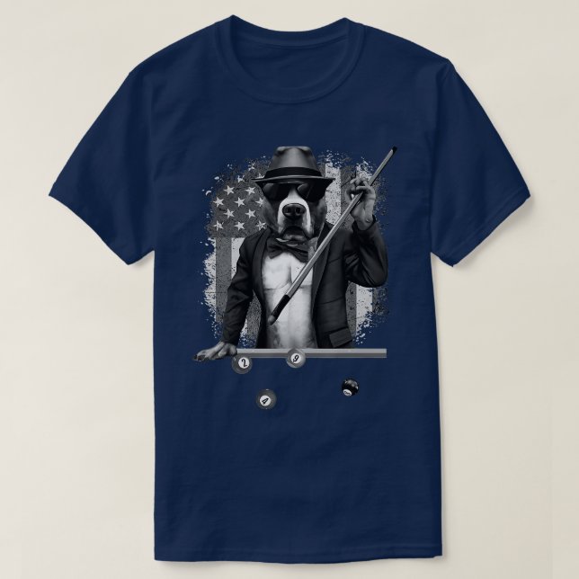 Funny Dog Spielpool Billiard American Flag Blac T-Shirt (Design vorne)