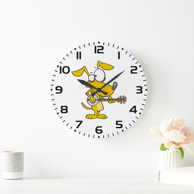 Funny Dog spielt Banjo Music Große Wanduhr (Von Creator hochgeladen)