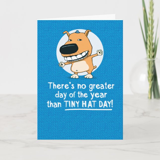 Funny Dog trägt Tiny Hat Birthday Card Karte (Vorderseite)