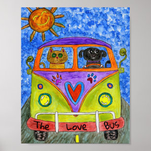 Funny Dog und Cat Fahren eines Busplakates Poster