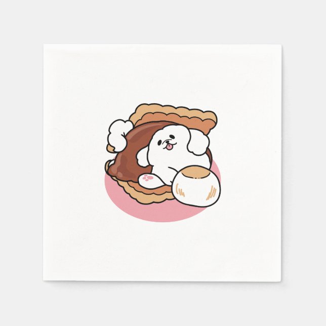 Funny Dog und S’more Design - Kawaii Pet Lover Pub Serviette (Vorderseite)