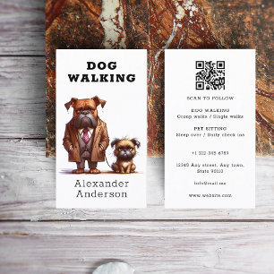 Funny Dog Walker Walking Pet Sitzen QR Code Visitenkarte