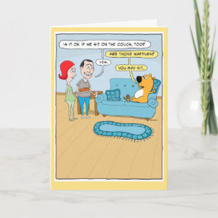 Funny Dog Wants Waffles on Couch Birthday Card Karte