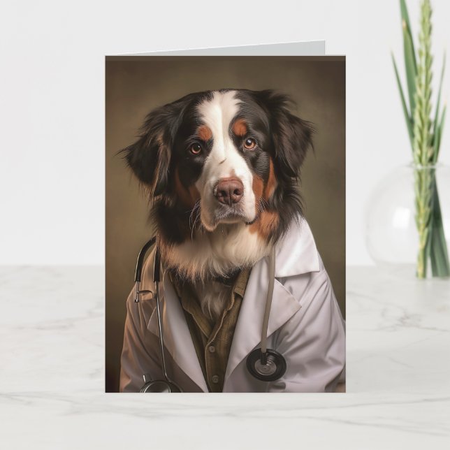 Funny Dog Wear Doctor White Coat Faltcard Dankeskarte (Vorderseite)