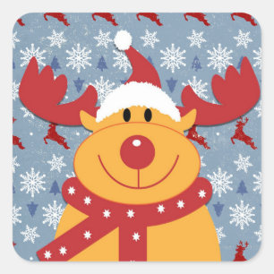 Funny Dog Wearing Christmas Deer Anzug Quadratischer Aufkleber