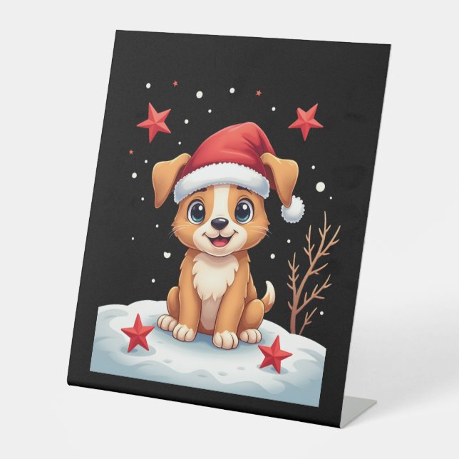 Funny Dog with Christmas Stars for Festive Season  Sockelschild (Vorderseite)