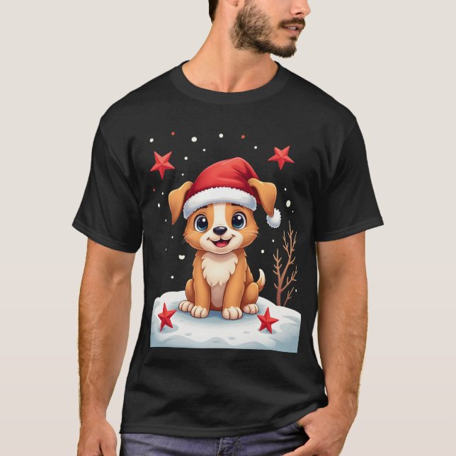 Funny Dog with Christmas Stars for Festive Season  T-Shirt (Vorderseite)