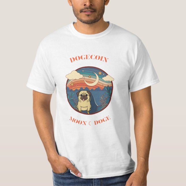 Funny Dogecoin Hund sitzend im Weltraum - Weltraum T-Shirt (Vorderseite)