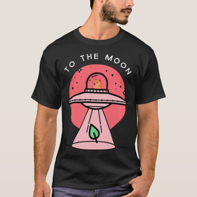 Funny Dogecoin Ufo to the Moon Hodl Doge Alien Abd T-Shirt (Vorderseite)