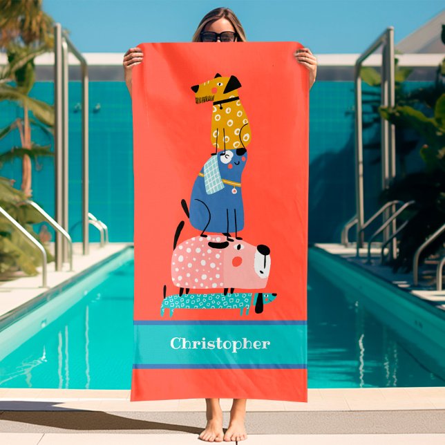 Funny Dogs Kids Badehandtuch (funny dogs kids bath towel with name)