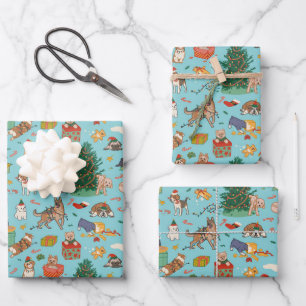 Funny Dogs Weihnachtswrapping Paper - Blau Geschenkpapier Set