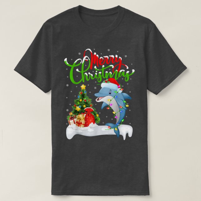 Funny Dolphin Fisch Lover Xmas Lighting Dolphin Ch T-Shirt (Design vorne)