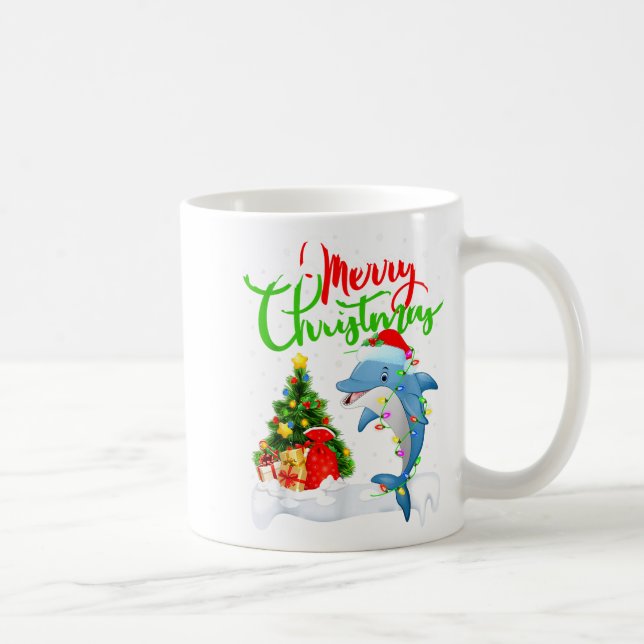 Funny Dolphin Fish Lover Xmas Lighting Dolphin Chr Kaffeetasse (Rechts)