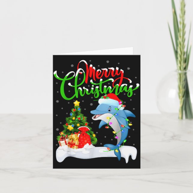 Funny Dolphin Fish Lover Xmas Lighting Dolphin Chr Karte (Vorderseite)