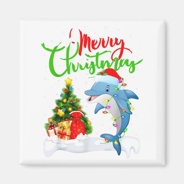 Funny Dolphin Fish Lover Xmas Lighting Dolphin Chr Magnet (Vorne)