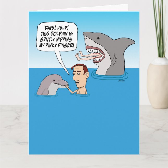 Funny Dolphin Nip und Shark Bite Birthday Karte (Vorderseite)