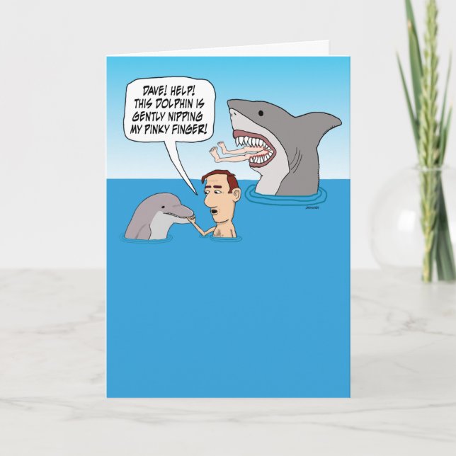 Funny Dolphin Nip und Shark Bite Birthday Karte (Vorderseite)