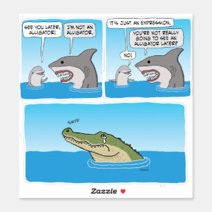 Funny Dolphin, Shark und Sad Alligator Square Sti Aufkleber