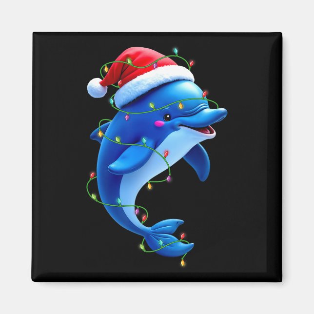 Funny Dolphin Weihnachtsmannmütze Weihnachtsbaum L Magnet (Vorne)
