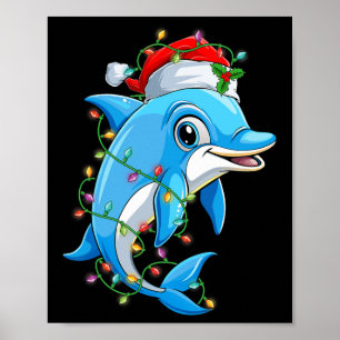 Funny Dolphin Weihnachtsmannmütze Weihnachtsbaum L Poster