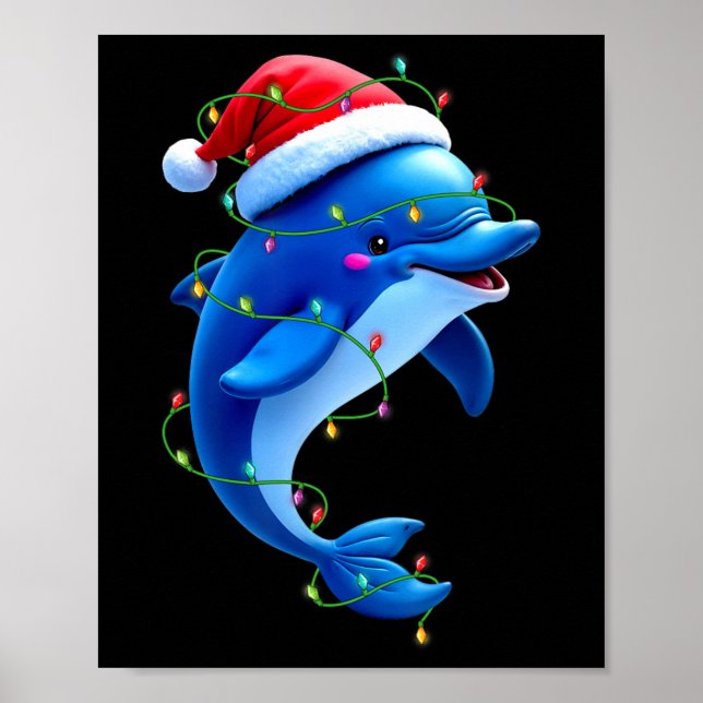Funny Dolphin Weihnachtsmannmütze Weihnachtsbaum L Poster (Vorne)