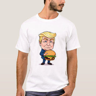 Funny Donald Trump Cartoon with Giant Burger T-Shirt