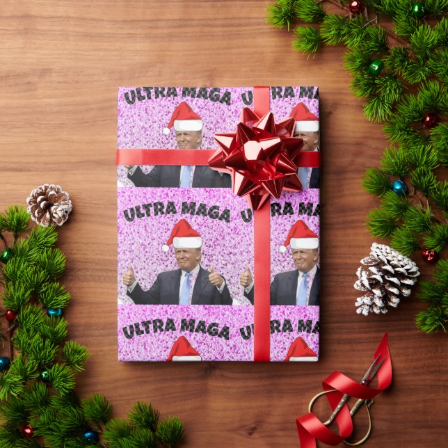 FUNNY DONALD TRUMP MIT WEIHNACHTSMANNMÜTZE GESCHENKPAPIER (Feiertagsgeschenk)