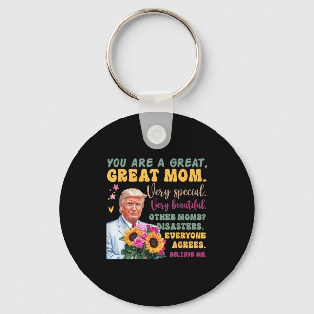 Funny Donald Trump Mothers Day Hold Flower Funny Q Schlüsselanhänger (Vorderseite)