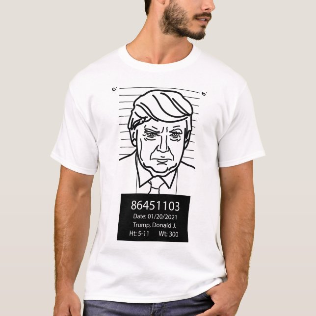 Funny Donald Trump Mugshot Line Zeichne T-Shirt (Vorderseite)
