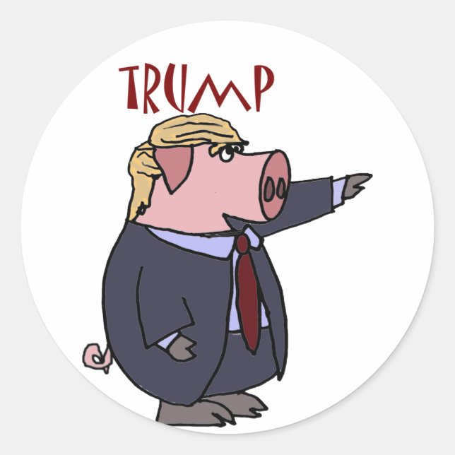 Funny Donald Trump Pig Politischer Cartoon Runder Aufkleber (Vorderseite)